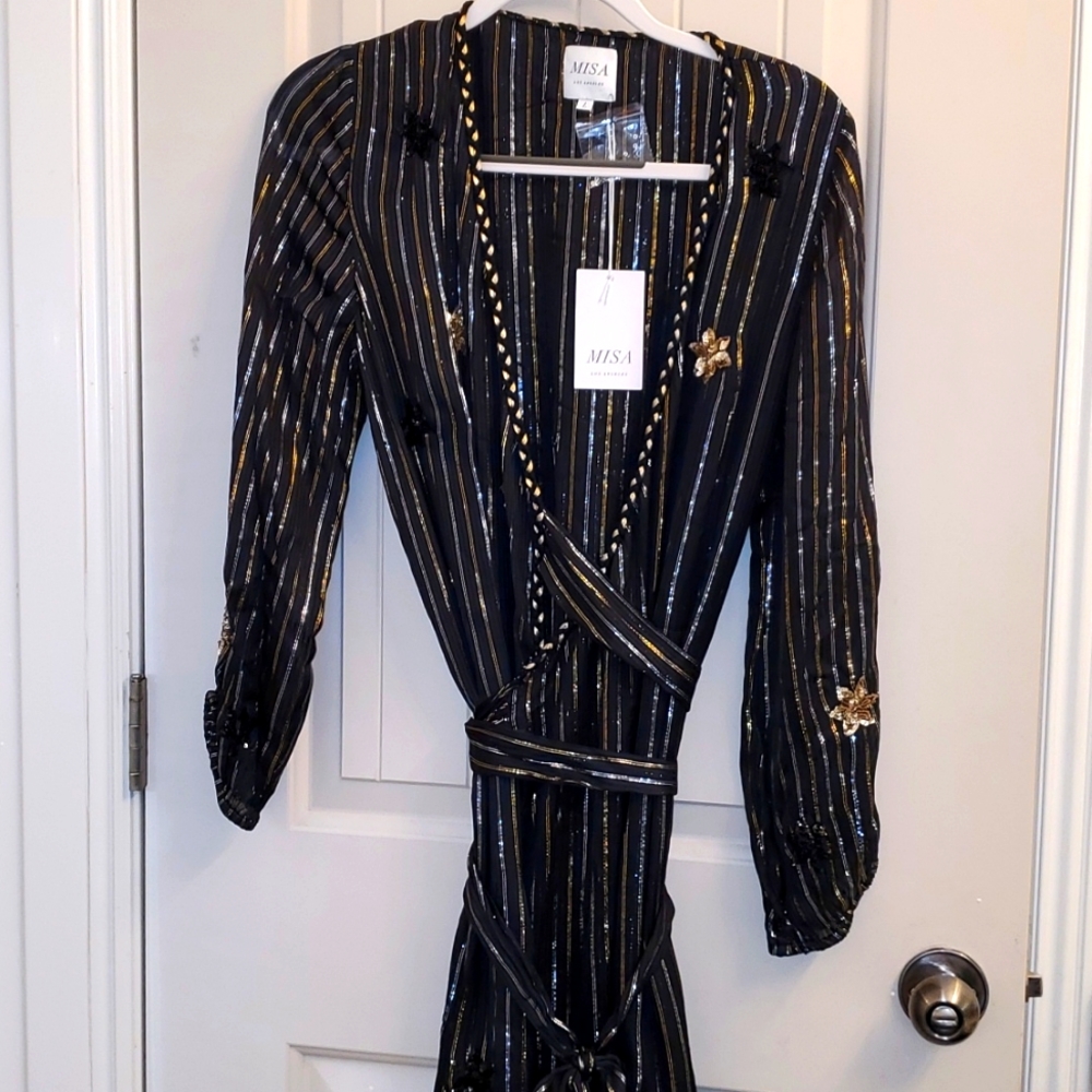 Misa Madalina Maxi Wrap Dress Black Sequin NEW - Picture 10 of 12